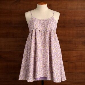 Storia Babydoll Dress‎ S Whimsical Floral Chiffon Purple Short Cottage Coquette